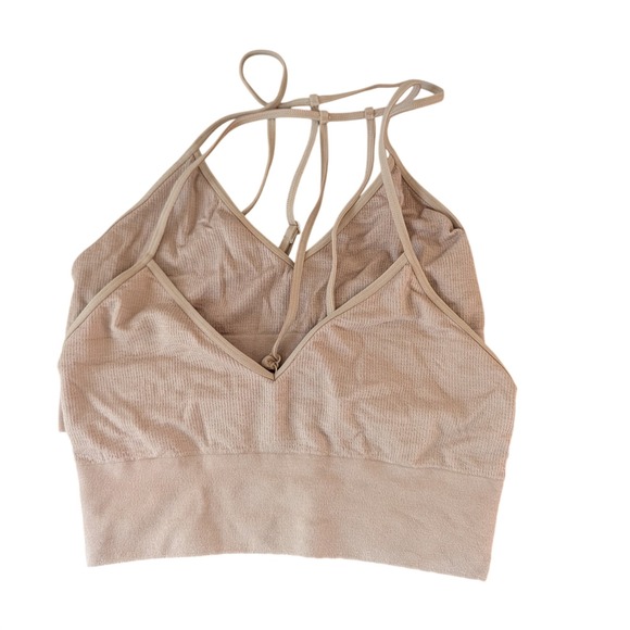Quince Other - Quince Comfort Rib T-Back Bralettes Modal Nude Tan 2Pack S/M